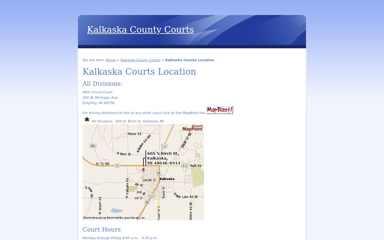 Kalkaska County courthouse location page for warrant record counters