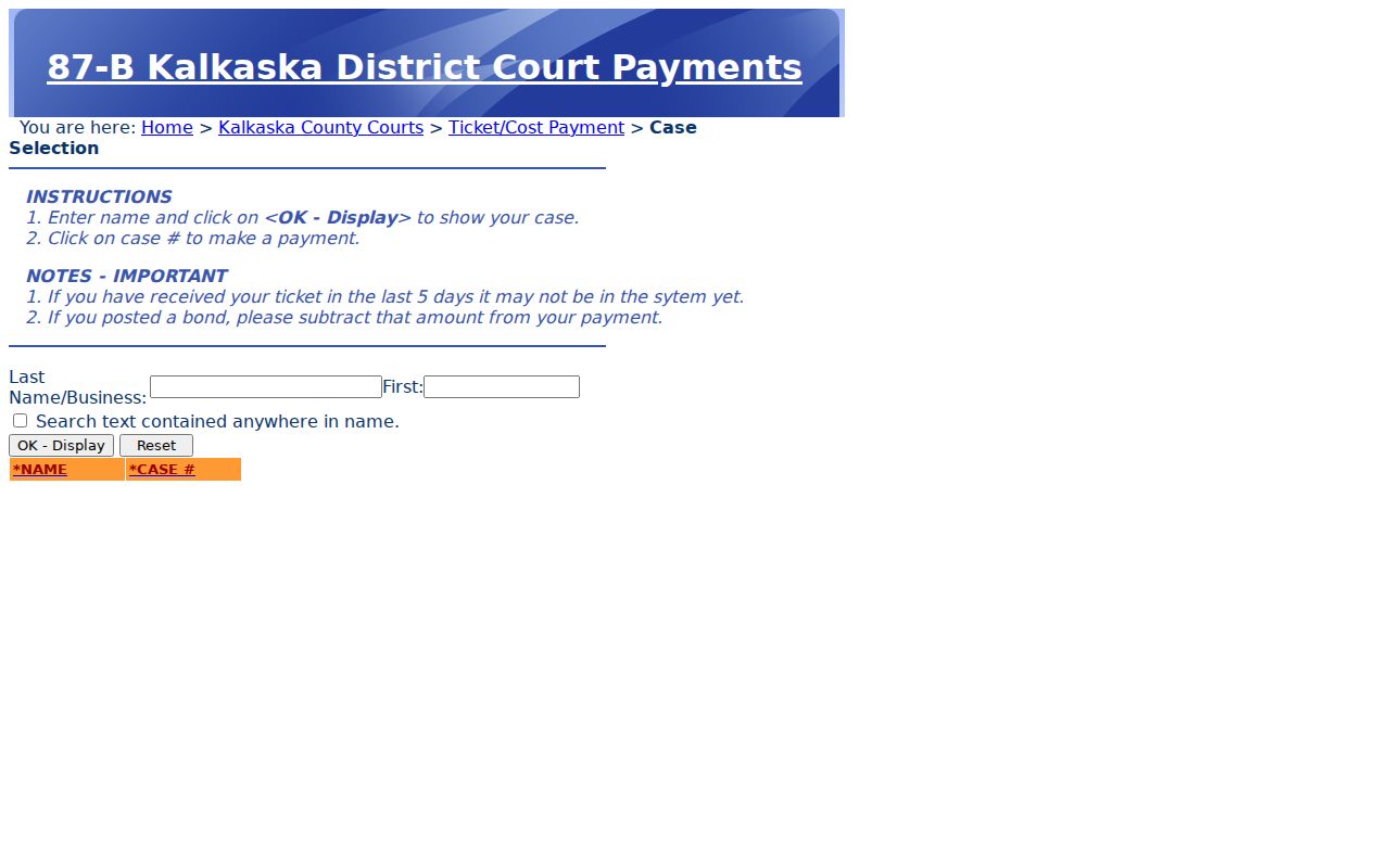 Kalkaska County municipal warrant check using the District Court blank name search
