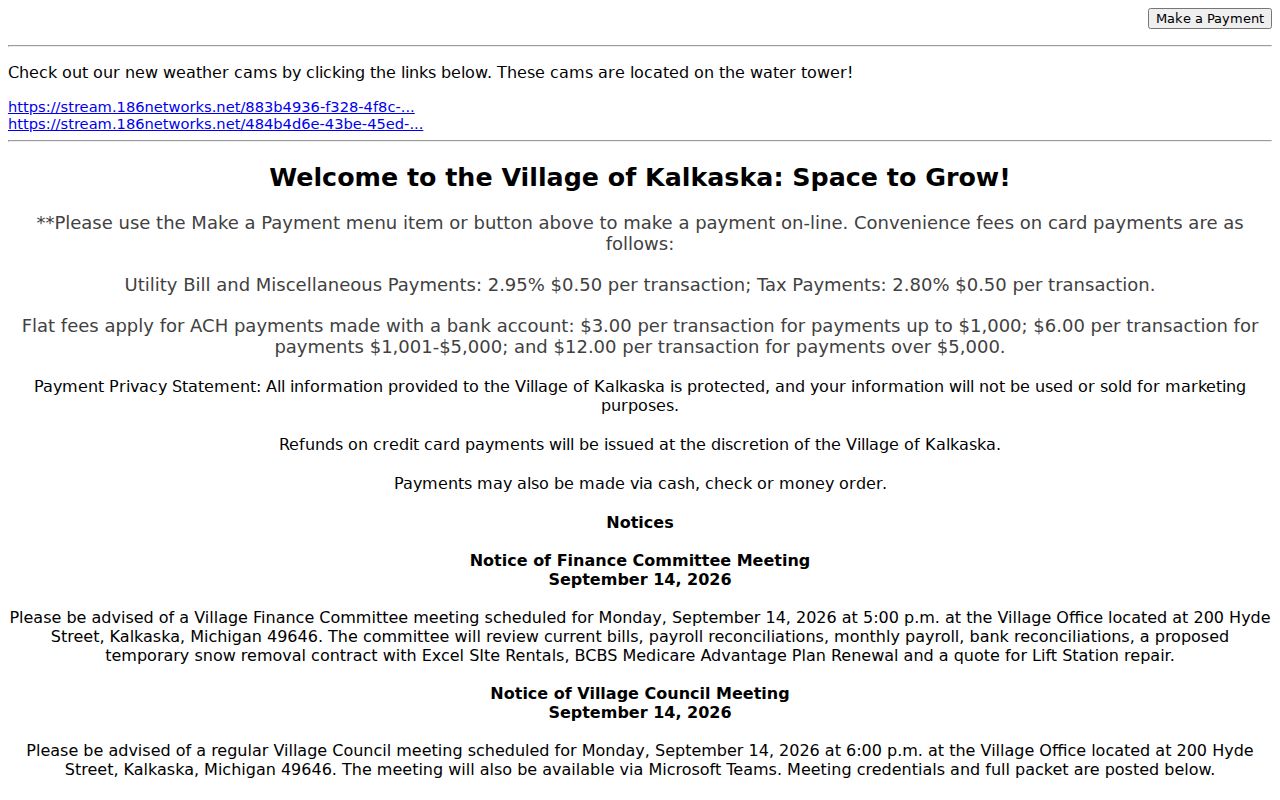 Kalkaska village hall building used for warrant records questions