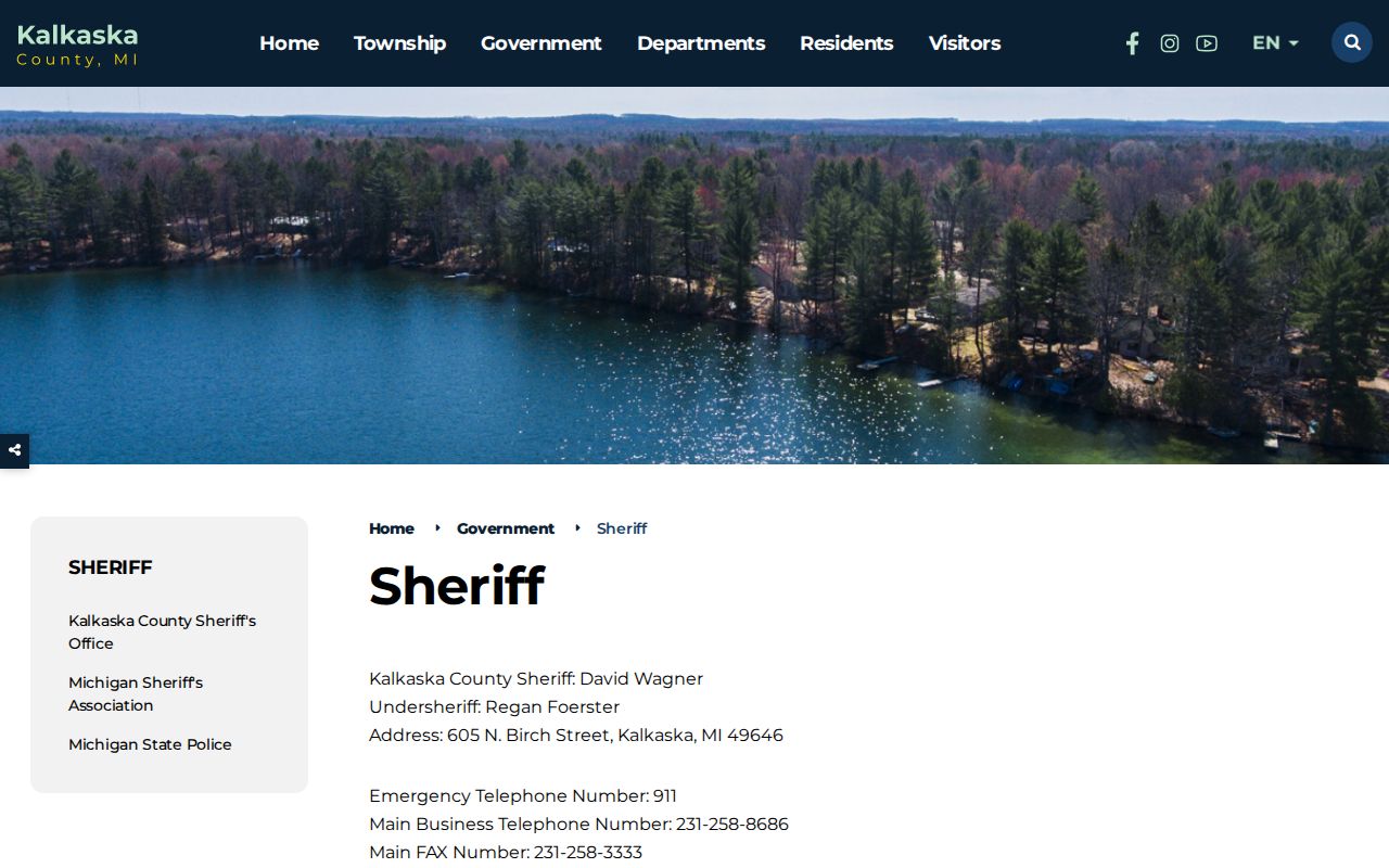 Kalkaska County warrant records contact page for the Sheriff's Office